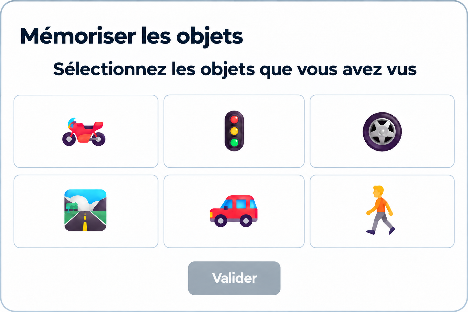 Exemple d&rsquo;exercice de mémorisation des objets dans le module d&rsquo;entraînement